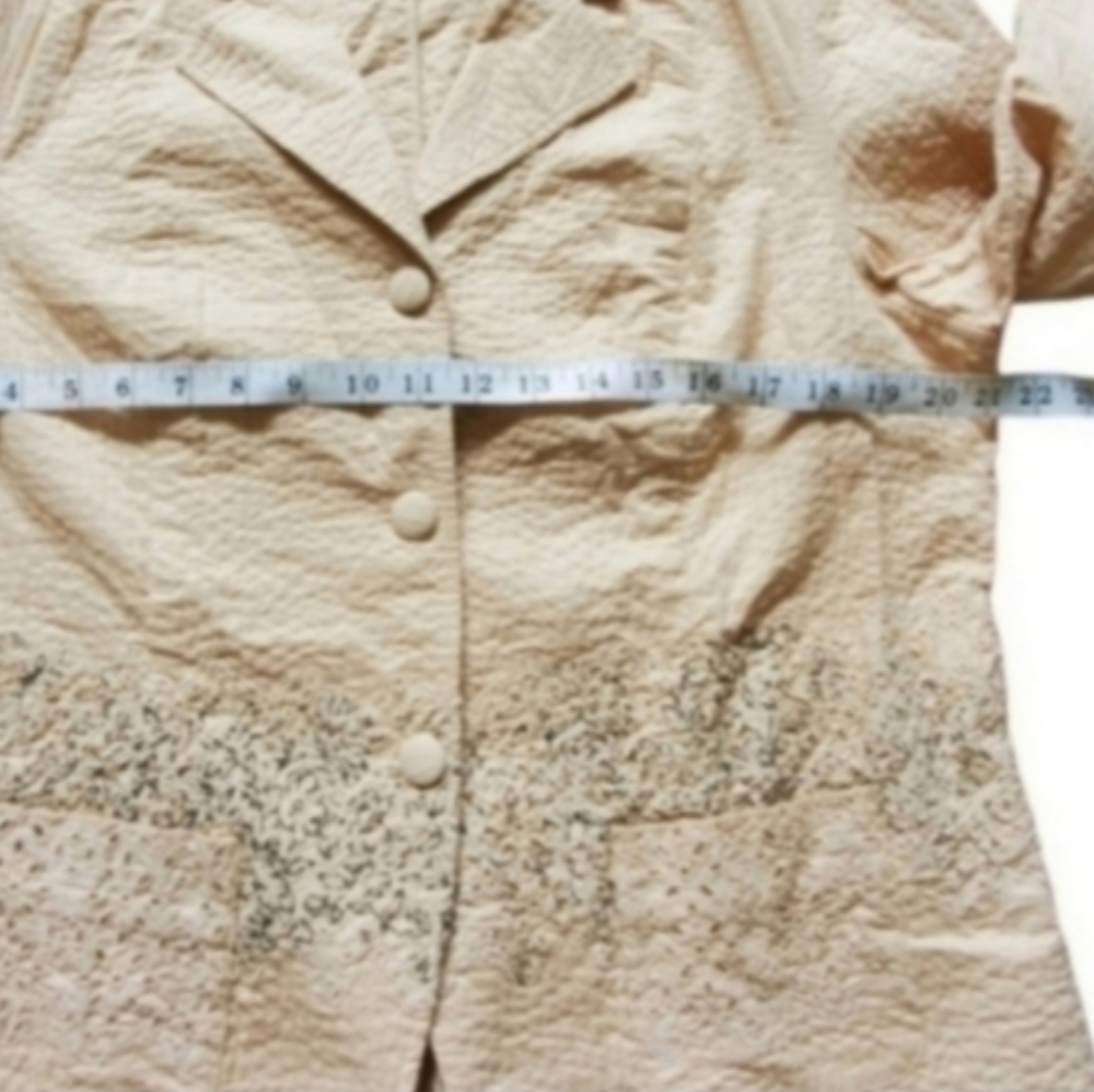 New Coldwater Creek Cotton Tan Eyelet Floral Stripe Brown Cream Coat Large - Picture 7 of 11
